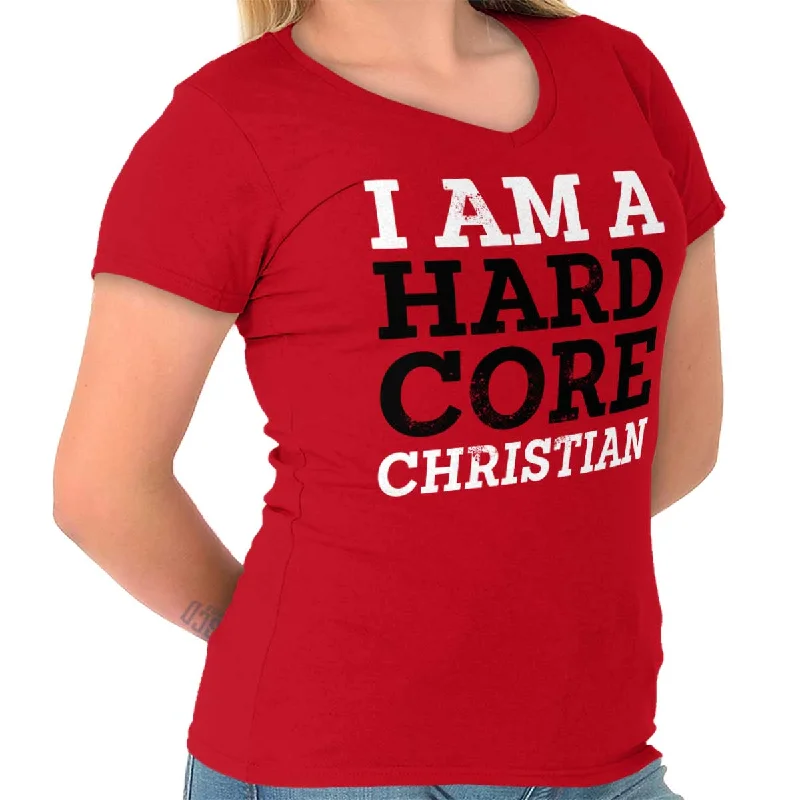 women’s T-shirts with slogansHardcore Christian Junior Fit V-Neck T-Shirt