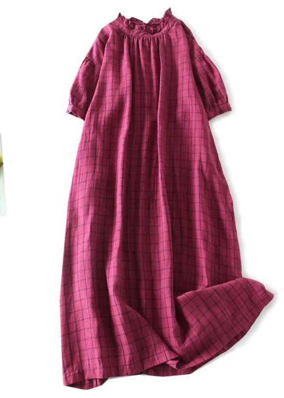 Designer dresses & jumpsuits for womenChic Rose Plaid Ruffled Pockets Patchwork Linen Dresses Summer