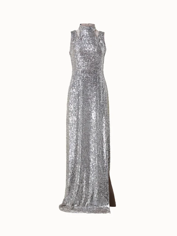 Adjustable strap dresses & jumpsuitsLong Silver Sequin Evening Gown