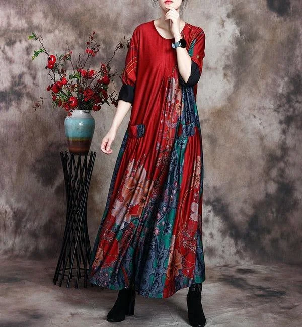 Elegant cocktail dresses & jumpsuitsWomen Loose Printed Dress Ladies Wrinkle Plus Size Dress