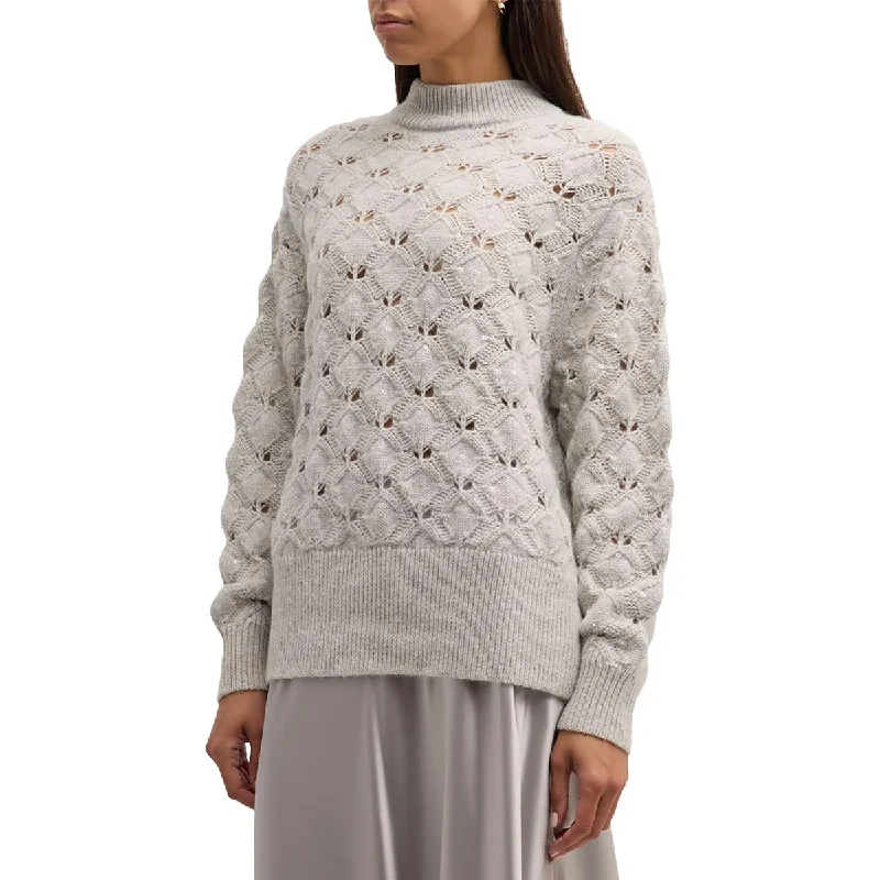 lightweight women's sweatersWomens Sequined Long Sleeve Funnel-Neck Sweater