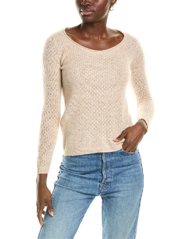 moisture-wicking sweaters for womensofiacashmere Pointelle Scoop Neck Cashmere Sweater