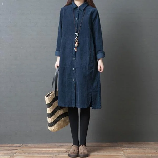 Button-up dresses & jumpsuitsWomen Casual Shirt Dresses New 2020 Knee-length Cotton Dress