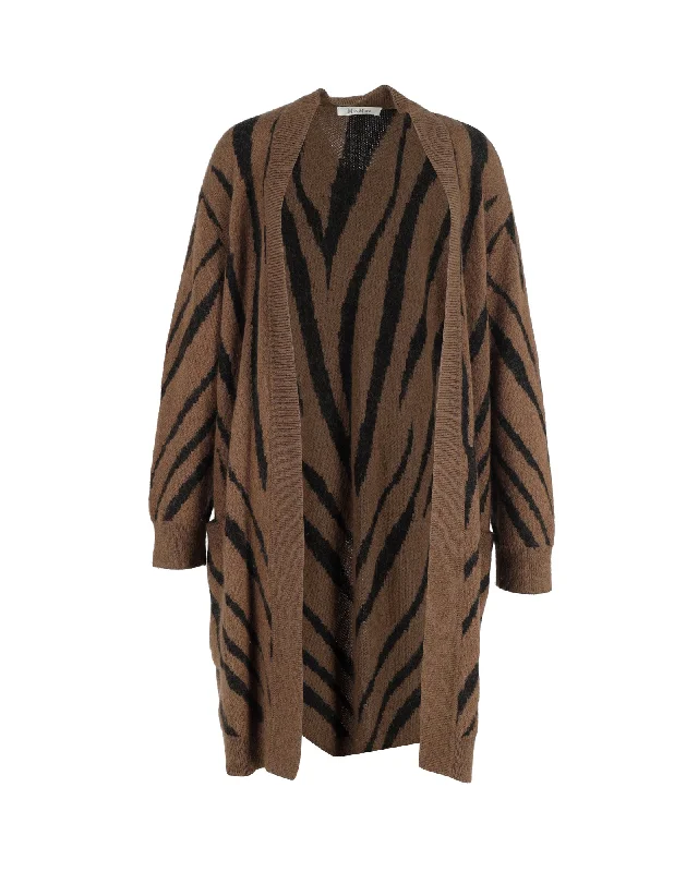 affordable chunky sweatersMax Mara Zebra Print Mohair Blend Knit Cardigan In Brown Mohair