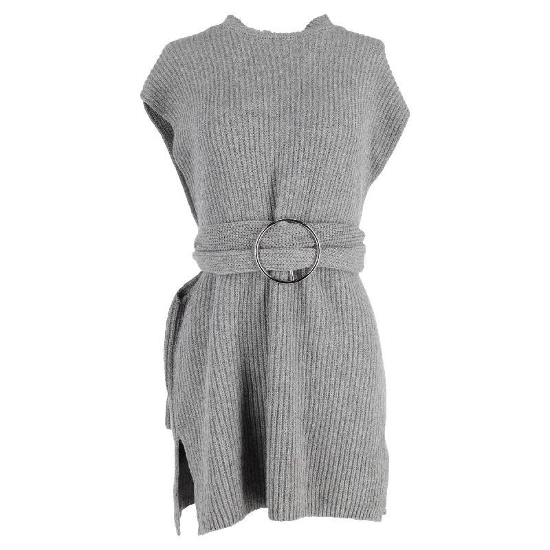 oversized chunky sweaters for womenDries Van Noten Sleeveless Knit Belted Sweater in Grey Wool