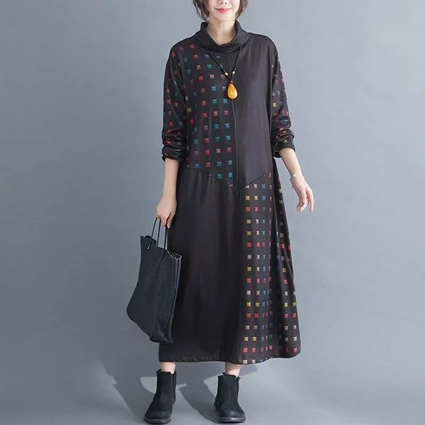 Strapless dresses & jumpsuitsWomen Casual Long Dress New Arrival  Style Turtleneck Patchwork Print Loose Female Dresses