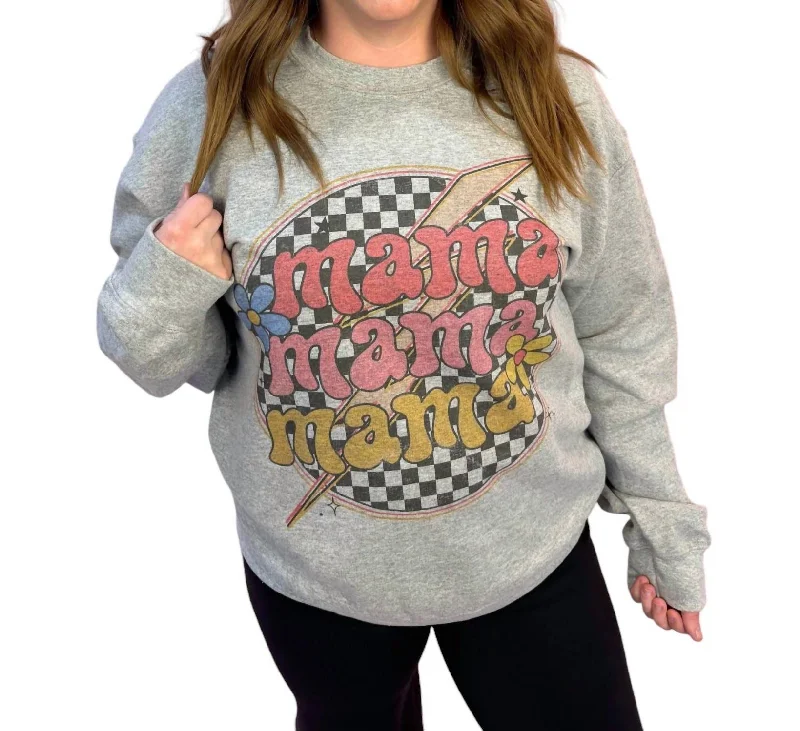 women's oversized sweatersRetro Mama Lightning Daisy Sweater In Grey