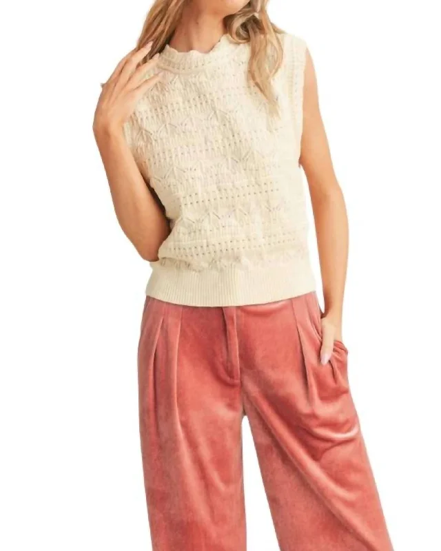 sustainable sweaters for womenScalloped Sleeveless Sweater In Ivory