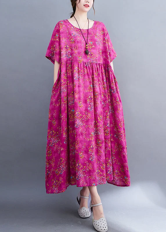 Bohemian dresses & jumpsuits for festivalsChic Rose Print Patchwork Long Dresses Short Sleeve