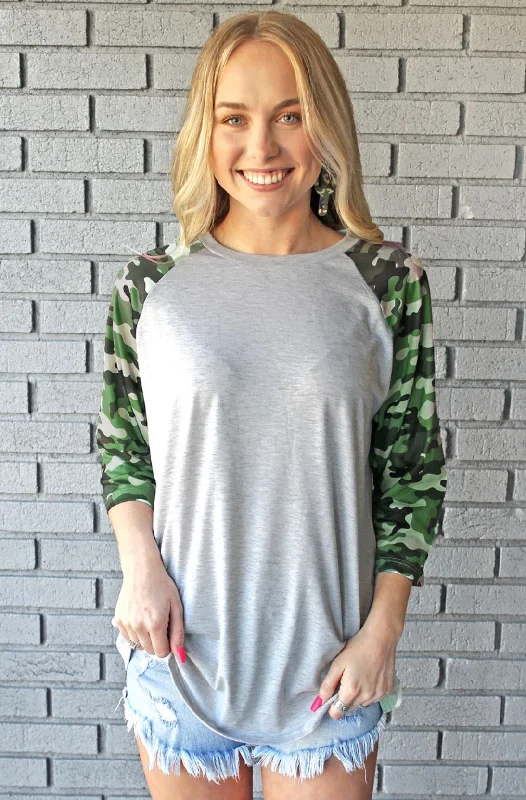 summer women’s T-shirtsCountry Camo 3-4 Sleeve Raglan Tee