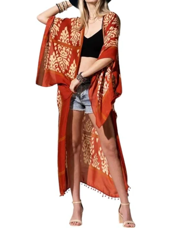 sweaters for women with patternsSamantha Damask Print Kimono In Rust