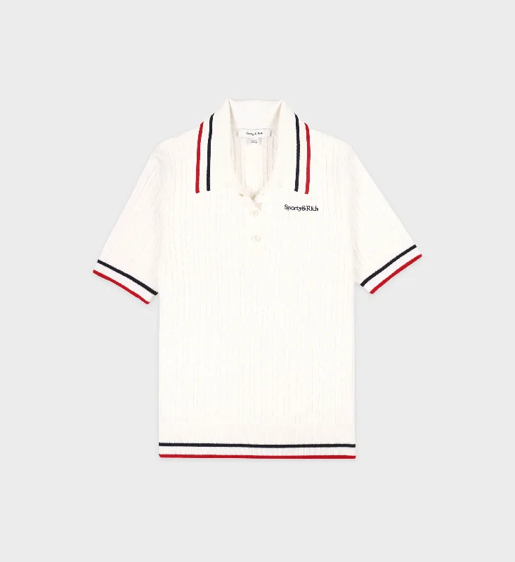 women’s casual T-shirtsSerif Logo MIni Cable Polo - Off White/Navy/Red