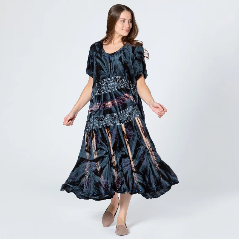 Velvet dresses & jumpsuits for winterBlack Tie-Dye & Paisley Short Sleeve Dress