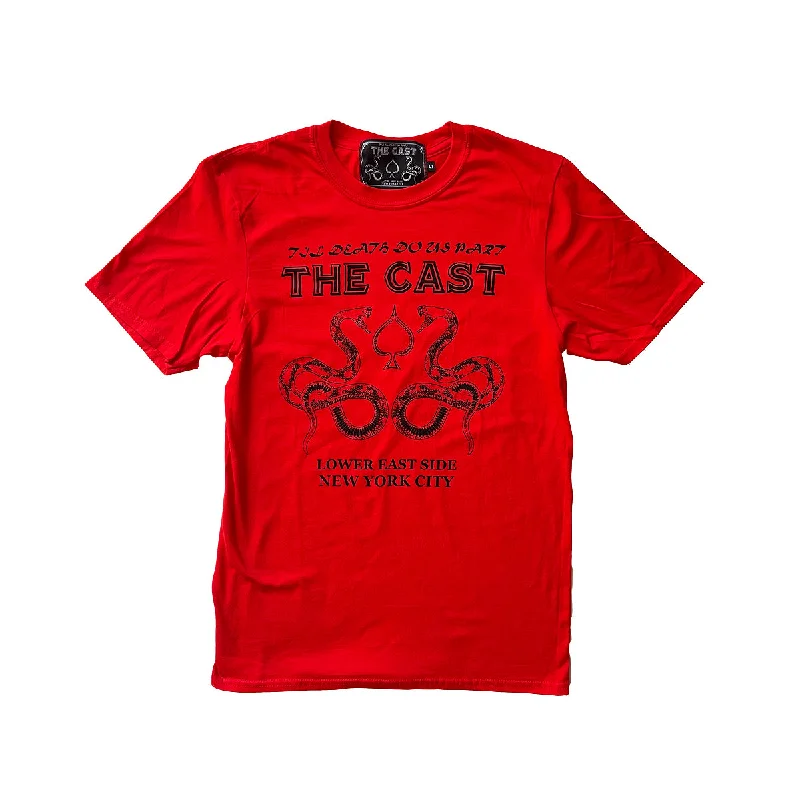 custom women’s T-shirtsTHE CAST Til Death Do Us Part T (RED)