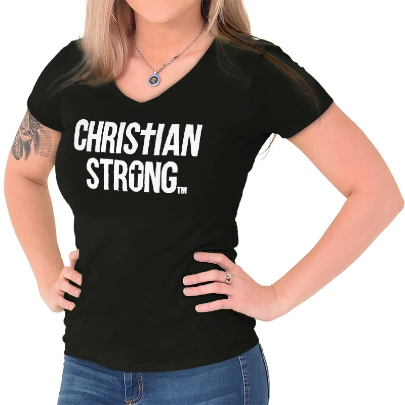 colorful cotton women’s T-shirtsChristian Strong Logo Junior Fit V-Neck T-Shirt