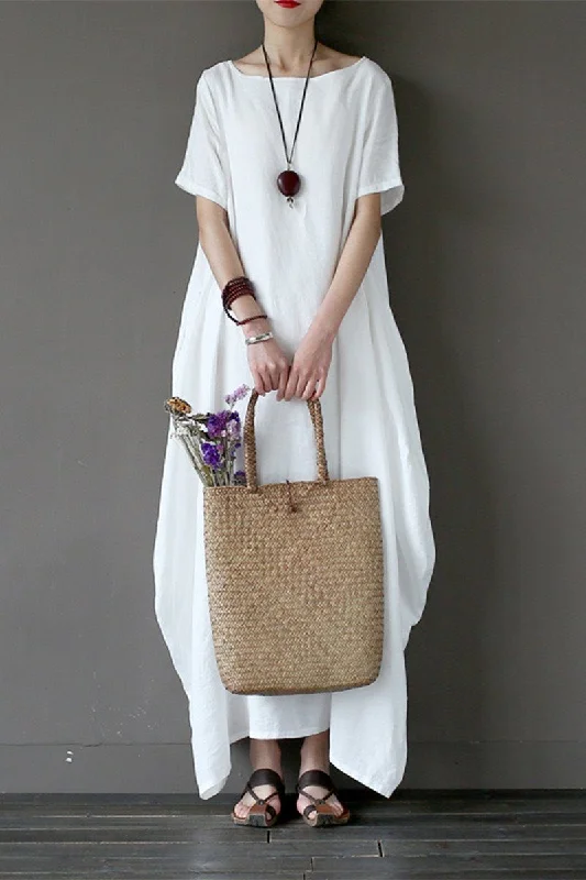 Vintage-inspired dresses & jumpsuitsWhite Casual Linen Plus Size Summer Maxi Dresses