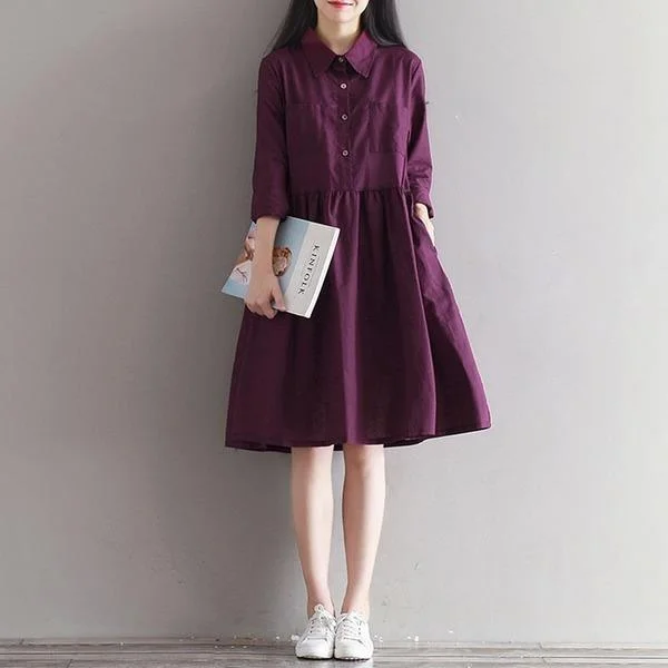 Relaxed fit dresses & jumpsuitsWomen Cotton Linen Casual Dress New 2020 Simple Style Knee-length A-line Dress