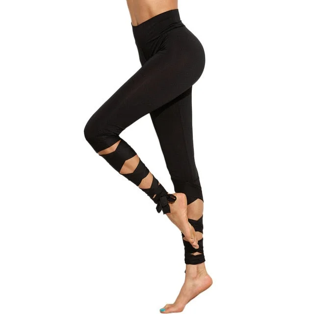 patterned leggings for womenRibbon Yoga Pants - Black