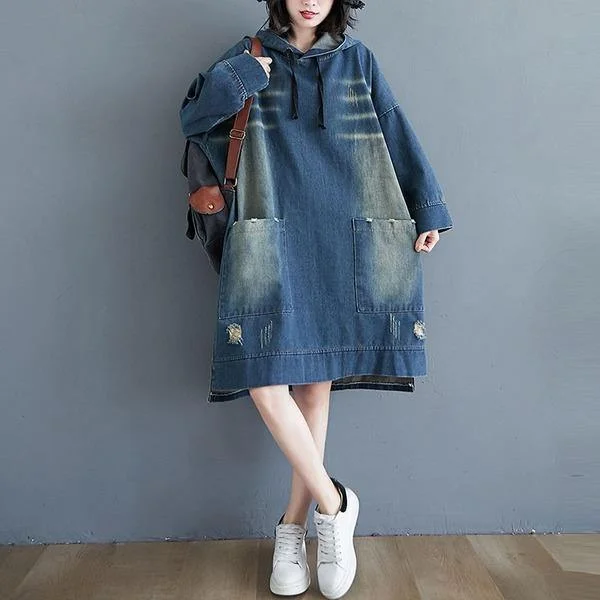 Chic and stylish dresses & jumpsuitsWinter Korean Vintage Style Loose Female Knee-length Jean Dresses