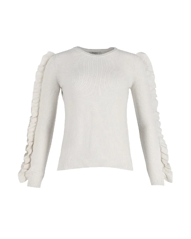 lightweight summer sweatersMax Mara Ruffled Sleeve Sweater in White Cotton