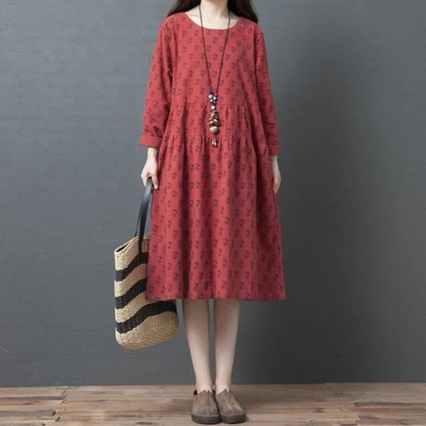 Wrap dresses & jumpsuitsMori Girls Style Vintage Print Loose Ladies Knee-length A-line Dresses