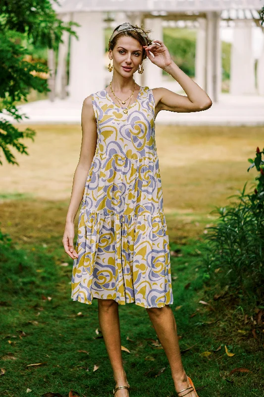 Elegant maxi dresses & jumpsuitsSpring Leaves Screen Printed Rayon Sundress from Bali