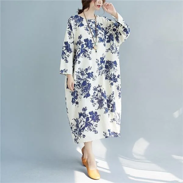 Elegant cocktail dresses & jumpsuitsNew Arrival 2020 Autumn Arts Style Vintage Print Loose Female Long Dresses