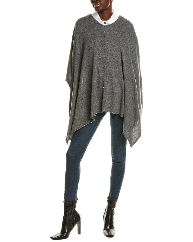 women's breathable sweaterssofiacashmere Pearl Trim Wool & Cashmere-Blend Poncho