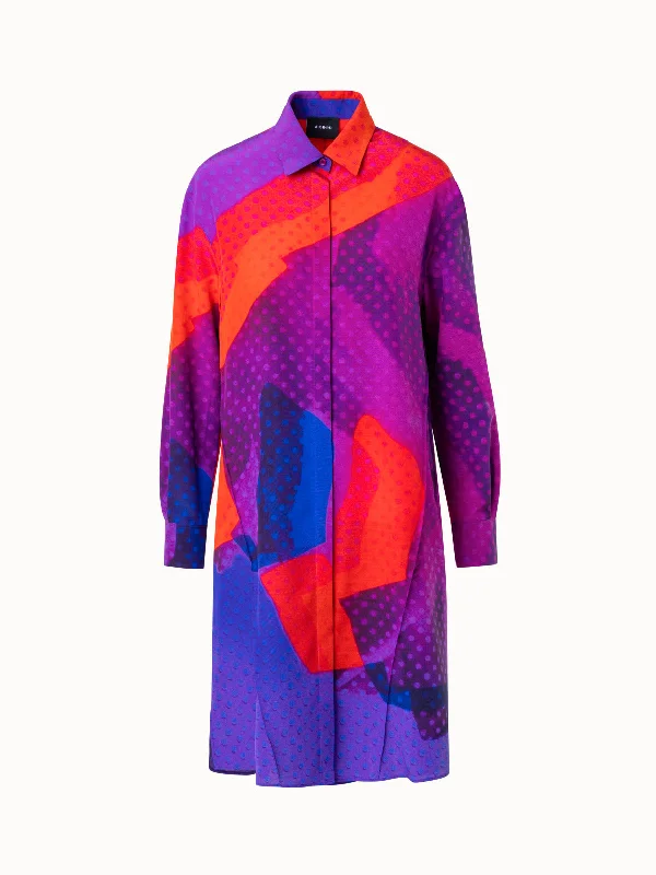 Off-the-shoulder dresses & jumpsuitsWool Silk Oversized Shirt Dress with Superimposition Print