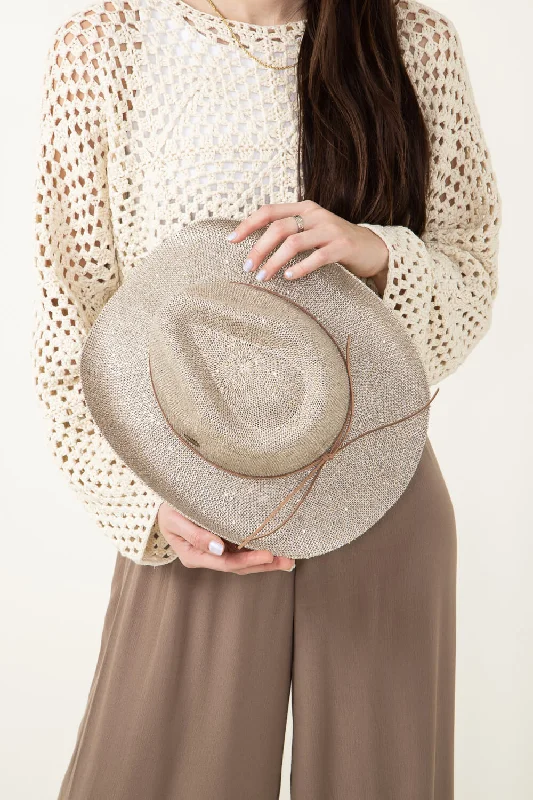 fashionable tops for womenC.C. Sequin Cowgirl Hat for Women in Brown | CBC-03-BEIGE