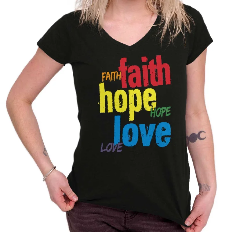 relaxed fit women’s T-shirtsColor Faith Hope Junior Fit V-Neck T-Shirt