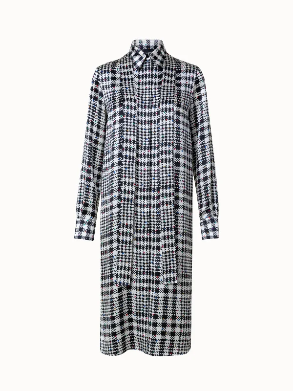 Bold print dresses & jumpsuitsSilk Satin Shirt Dress with Tweed Check Print