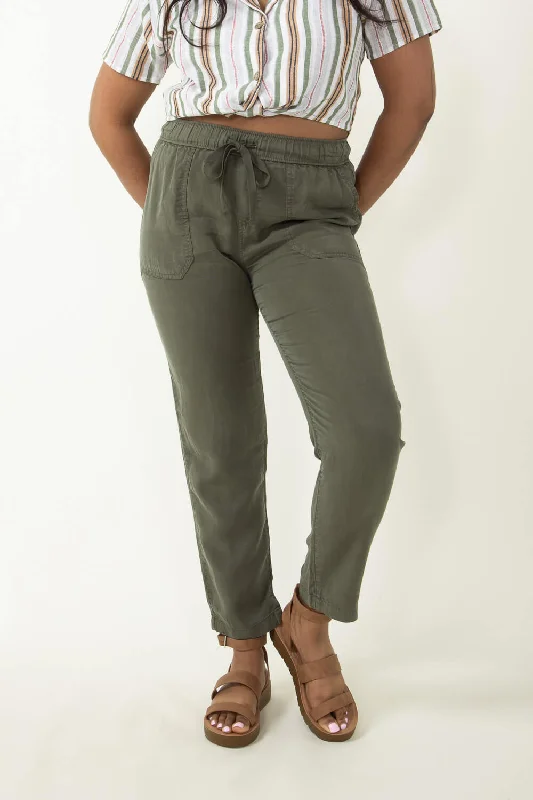 women's off-shoulder topsTencel Drawstring Pants for Women in Dark Olive | 42442-DARKOLIVE