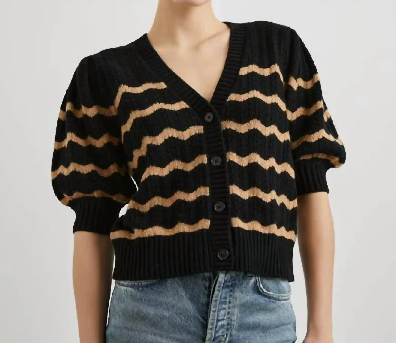 women's fashionable sweatersIsla Cardigan In Black Camel Stripe