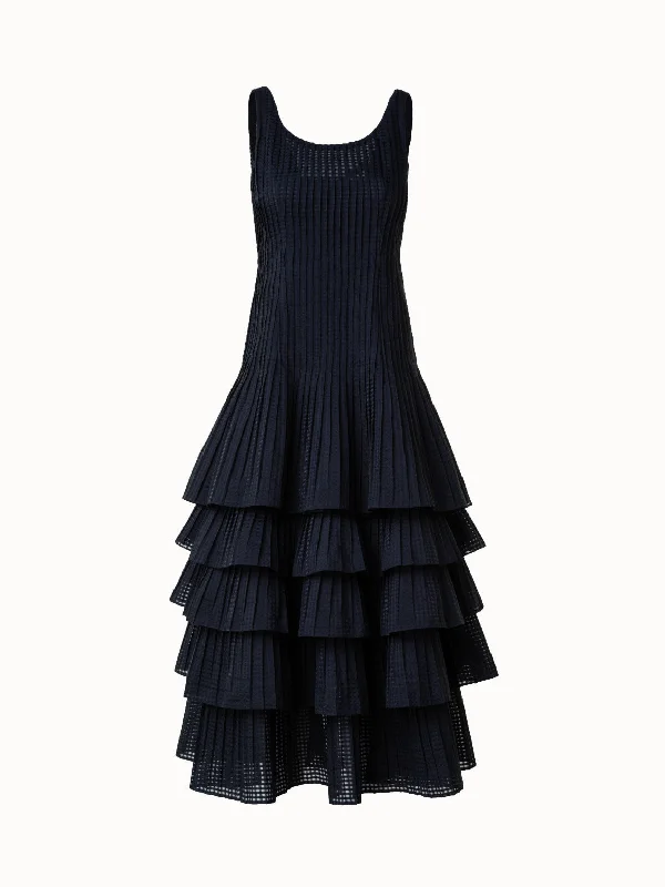 Jumpsuits & dresses with pocketsSleeveless Midi Dress with Pleated Skirt in Semi-Sheer Organza