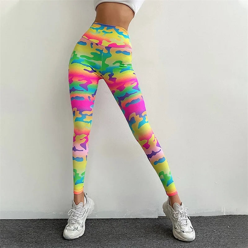 leggings for exercise routinesColourful Camouflage Leopard Print Leggings