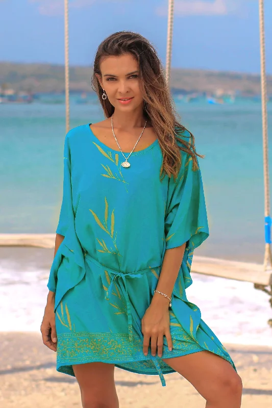 Boho-inspired dresses & jumpsuitsBalinese Breeze in Turquoise Batik Rayon caftan in Turquoise and Lemon