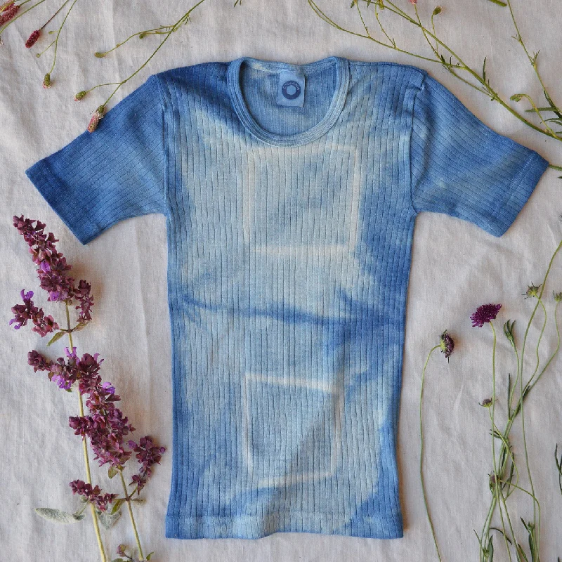 women’s T-shirts for special occasionsChild's Plant Dyed T-Shirt in Organic Cotton/Merino/Silk - Indigo Square (2-12y)