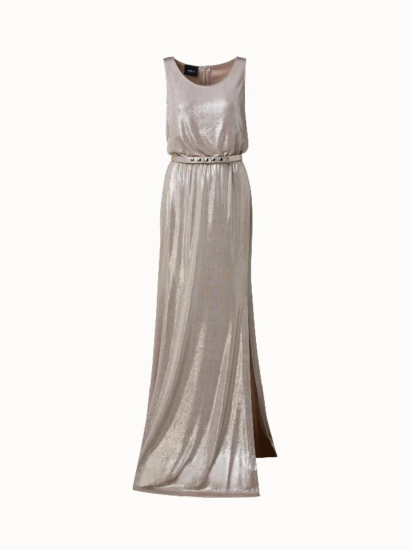 Luxe satin jumpsuits & dressesLiquid Jersey Sleeveles Gown