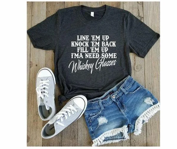 casual chic cotton women’s T-shirtsWhiskey Glasses Country Music Women's T-Shirt