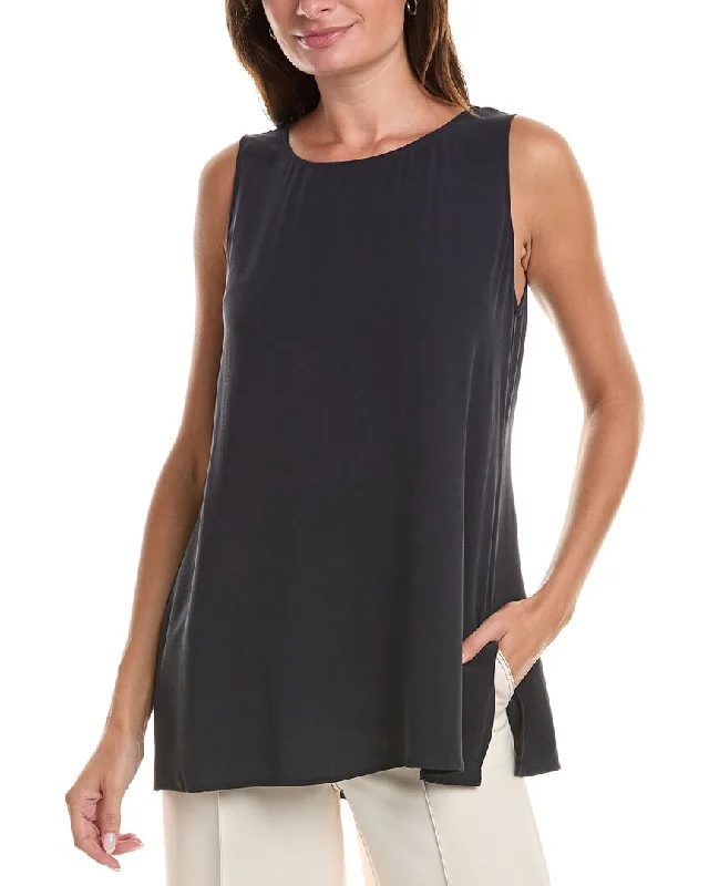 classic women's sweatersEileen Fisher Crepe Ballet Neck Silk Tank