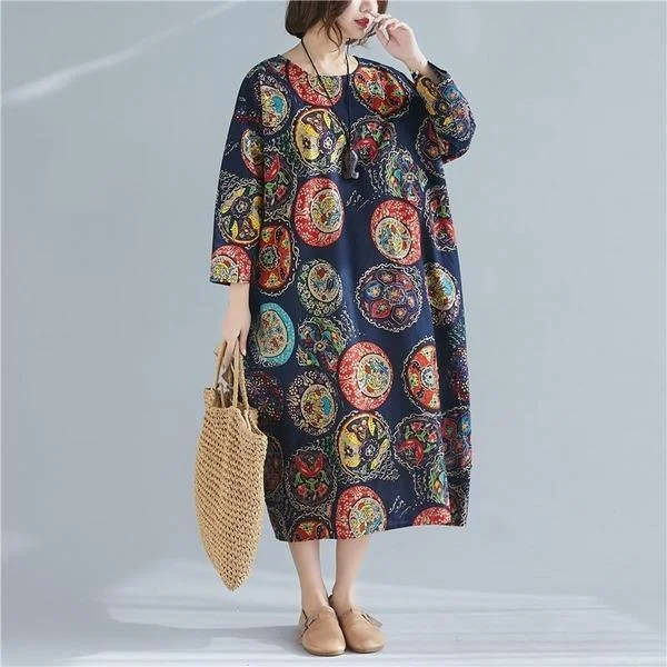 Boho chic dresses & jumpsuitsOversized Women Cotton Linen Casual Dress O-neck Loose Female Long Dresses