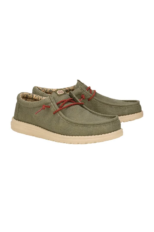 women's tops for workHEYDUDE Men’s Wally Waxed Canvas Shoes in Olive | 41873-337