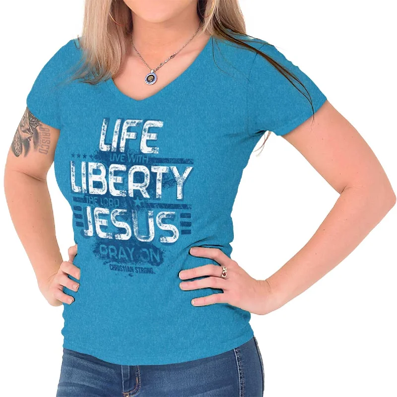 plain women’s T-shirtsLive Liberty Junior Fit V-Neck T-Shirt