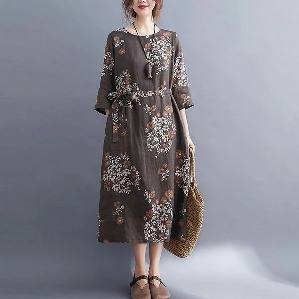 Satin dresses & jumpsuits for special occasionsVintage Floral Print Loose Comfortable Female Casual Dresses