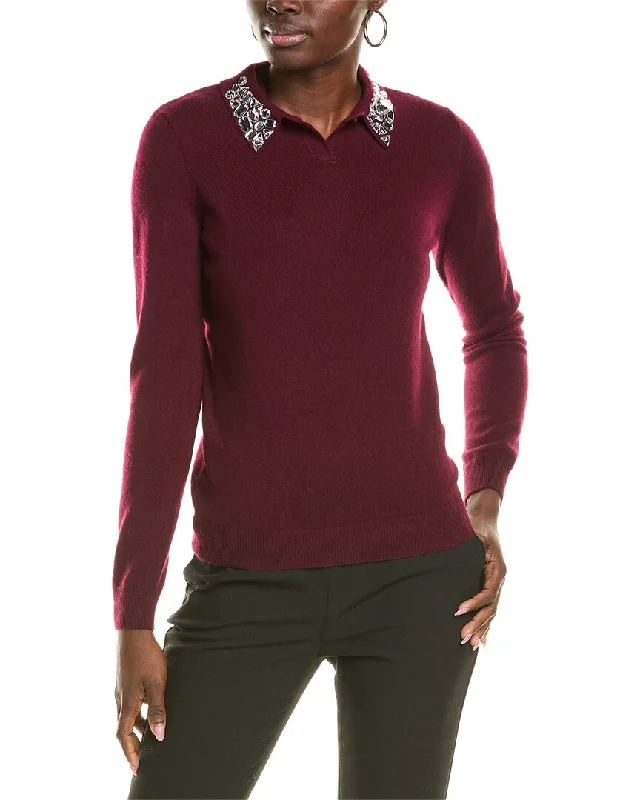 women's eco-friendly sweaterssofiacashmere Embellished Collar Cashmere Sweater