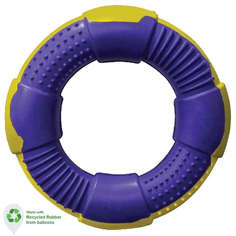 women's beach topsDUR DOG TOYS - MEDIUM RING IN VIOLET & YELLOW - CREATED FROM RECYCLED BALLOONS