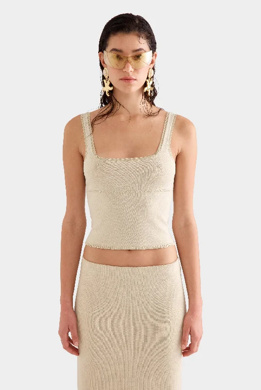 summer women’s T-shirtsSquare Neck Knit Tank -  Pale Straw