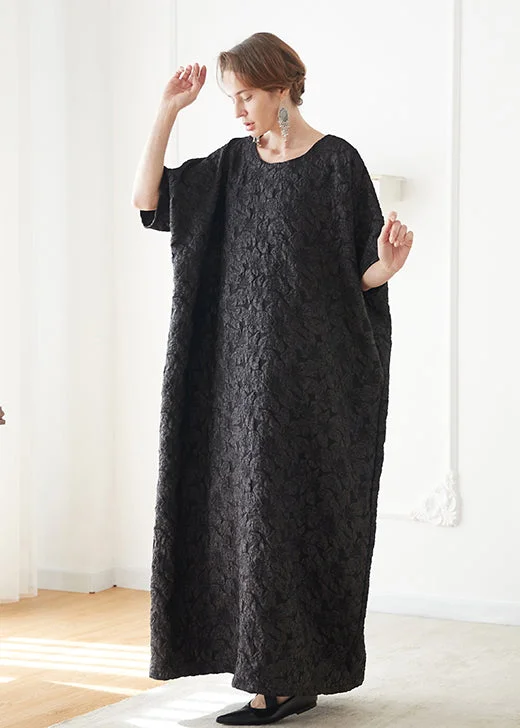 Modern dresses & jumpsuits for workFrench Black O Neck Jacquard Cotton Robe Vacation Dresses Summer