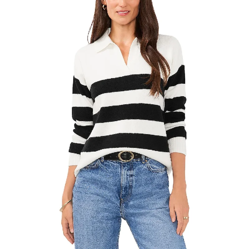 trendy sweaters for womenWomens Striped Polo Pullover Sweater